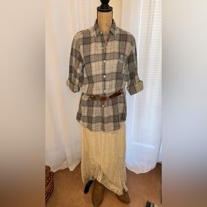 Ralph Lauren Women’s Cotton Flannel Gray Plaid Tunic Dress Button Shirt M Flaw